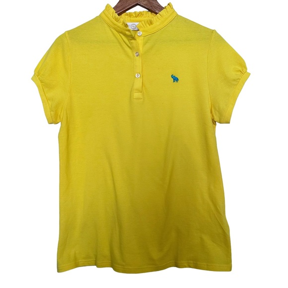 Tracy Negoshian Women’s Sz  L Short Sleeve Ruffle Neck Yellow Knit Top NWOT - Picture 1 of 6
